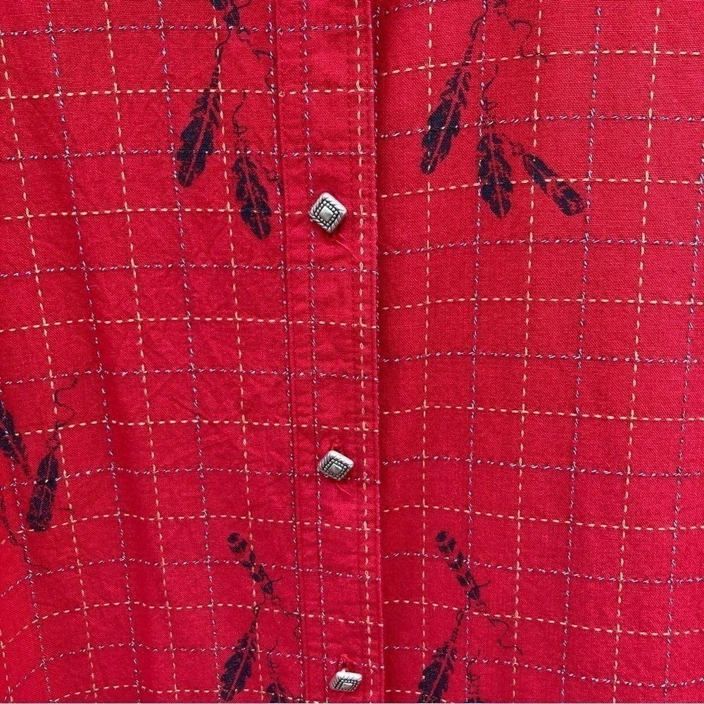 Vintage Wrangler Red feather pattern Button Up Shirt Size XL women's - Picture 9 of 12